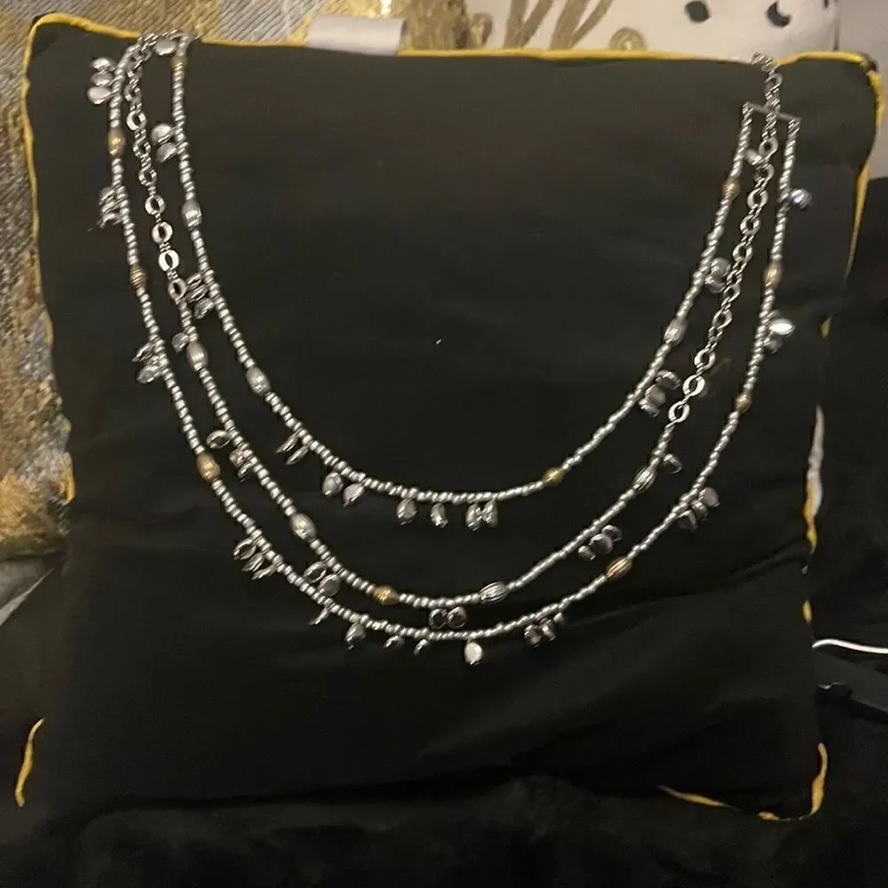 Chicos multi three/3 strand illusion beaded two tone necklace silver gold